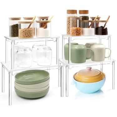 Imagem de Fellibay Prateleira organizadora grande de acrílico para armário de cozinha, rack de especiarias transparente, suporte de armazenamento de pratos e armário, prateleira de despensa versátil, prateleira