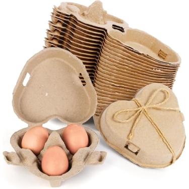 Imagem de 20 caixas de ovos em forma de coração de Páscoa, 3 unidades, caixas de papel natural para ovos de dia dos namorados com corda de juta, cestas de armazenamento de papelão reutilizáveis, bandeja para