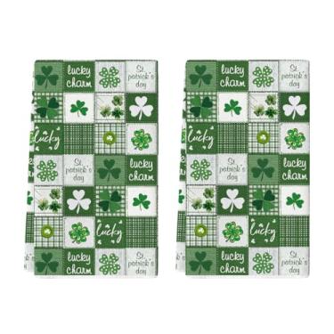 Imagem de Artoid Mode Toalha de prato verde trevo quadriculado dia de São Patrício, 45,7 x 66 cm, casa de fazenda, férias, primavera, decoração, limpeza, conjunto de 2
