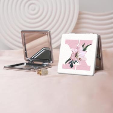 Imagem de Espelho de maquiagem portátil estilo carta minimalista, mini espelho de maquiagem portátil dobrável, espelho de bolso flip de dupla face com ampliação, adequado para todos em várias ocasiões