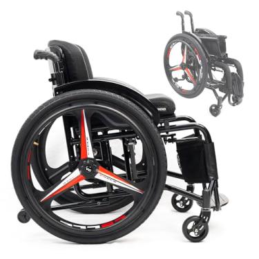 Imagem de NRNQMTFZ Cadeira de rodas dobrável autopropulsora, cadeira de rodas esportiva com moldura de alumínio superleve, carga de 100 kg, rodas com remoção de um botão (largura do assento 42 cm/16,5 pol, A)