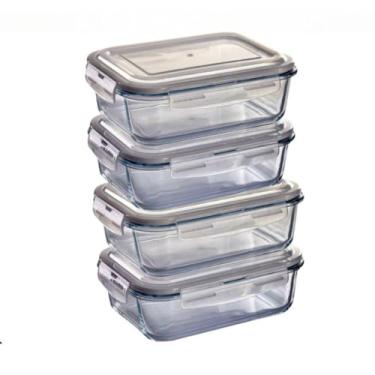 Imagem de Kit de 1 a 5 Potes Herméticos de Vidro Borossilicato 370ml – Tampa com 4 Travas, para Micro-ondas, Forno e Freezer(4 Potes)