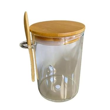 Imagem de Pote De Vidro Hermético Tampa De Bambu 400ml Com Colher De Bambu para Armazenamento de Café e Temperos Brasileiro (Transparente)