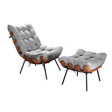 Imagem de Kit Poltrona com Puff Costela – Linho Cinza