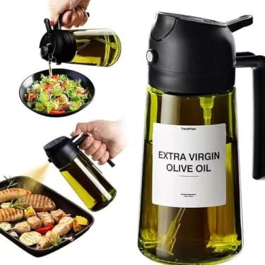 Imagem de 1 garrafa de azeite de oliva, garrafa de óleo 2 em 1 e pulverizador de cozinha, acessório de óleo de churrasco, o acessório de cozinha perfeito para grelhar e cozinhar (preto com proteção de luz)