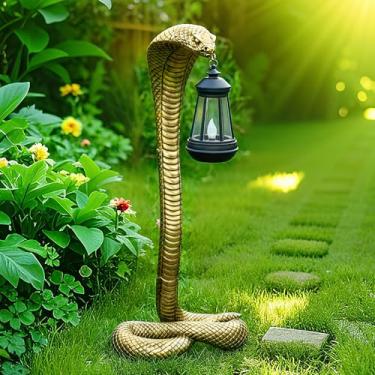 Imagem de QZJDDZSW Estátuas de jardim ao ar livre de 49 cm, cobra com lanterna solar, estátua de cobra para decoração de gramado para pátio, varanda, enfeite de quintal - presentes exclusivos de inauguração de