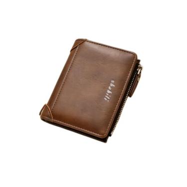 Imagem de Carteira masculina de couro curta com zíper, carteira de viagem de negócios espaçosa (marrom escuro)