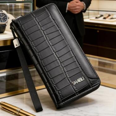 Imagem de Carteira masculina, carteira longa de couro de qualidade com zíper único, organizador premium com grande capacidade, vários compartimentos para cartões e bloqueio RFID (preto)