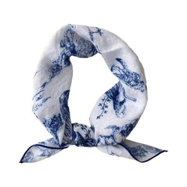 Imagem de Lenço Quadrado Pequeno Feminino De Seda E Algodão Com Estampa Floral R