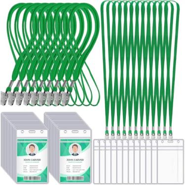 Imagem de Marspark Cordões de crachá com suporte de identificação para crachás de identificação, etiqueta de nome de pescoço plano resselável, com clipe à prova d'água, crachás transparentes de plástico a