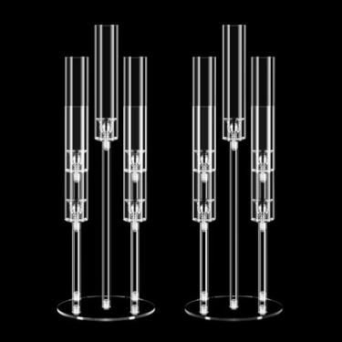 Imagem de Conjunto de 2 peças centrais de candelabro de acrílico com 5 braços, Mjkeomo suporte de vela transparente de 68 cm de altura para mesa, casamento, Natal, decoração de cornija de lareira, serve para
