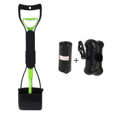 Imagem de Scooper para fezes dobrável com cabo longo de 18 saco lixo e caixa armazenamento cães gatos ergonômico fácil puxada superfície antiaderente limpador r