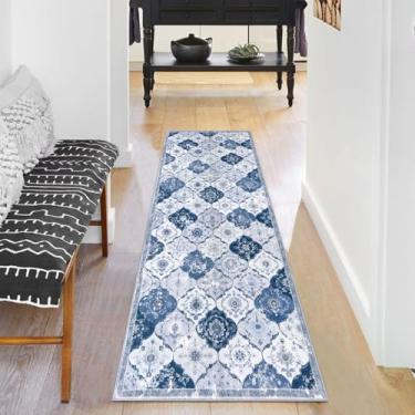 Imagem de KILOCOCO Tapete de corrida de 5 x 12 cm, tapete marroquino lavável para corredor de entrada, tapete de corredor de cozinha de lã sintética com estampa de destaque, 1,8 m, antiderrapante, para