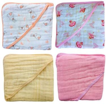 Imagem de Kit 2 Toalhas de Banho com Capuz para Bebê Tecido Fralda Soft Enxoval 