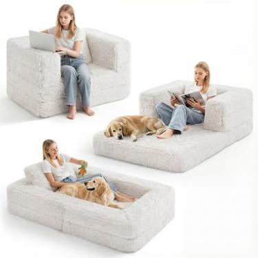 Imagem de HABUTWAY Cama de cachorro humano, tamanho adequado para adultos e animais de estimação lavável cama de cachorro gigante, (win, branca)