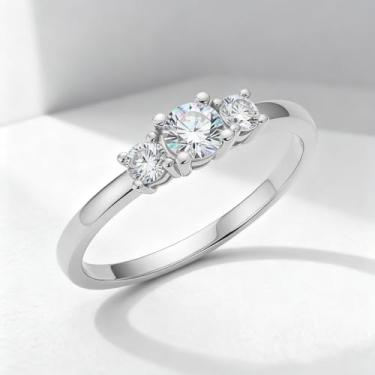 Imagem de 1 aliança de casamento de três zircões para mulheres, material de compromisso, noivado, eternidade, joia fina, presente, 5, Cobre, Sem pedra preciosa