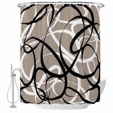 Imagem de Cortina de chuveiro com linhas redondas pretas cáqui listradas, arte abstrata, moderna, conjunto de cortinas de chuveiro de tecido impermeável para banheiro decoração de banheira, acessórios de casa