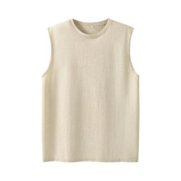 Imagem de Camisetas Regatas Masculinas De Algodão Lavado Para Verão, Sem Mangas,