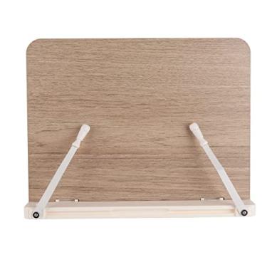 Imagem de Suporte para livros de madeira Mesa de leitura portátil ajustável Suporte para exibição de receitas de livros didáticos com clipes de papel para biblioteca de escritório escolar