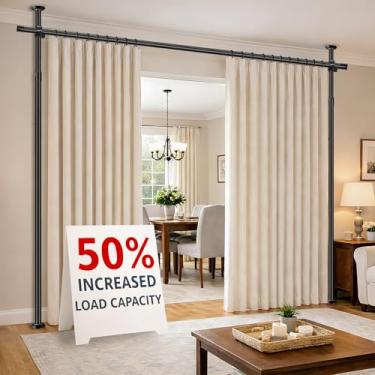 Imagem de AJAZZ Haste de cortina divisória de quarto, separador sem perfuração para divisória de espaço ajustável (H) 43-120 × (L) 89-254 cm Divisor de parede temporário resistente haste de tensão do chão ao