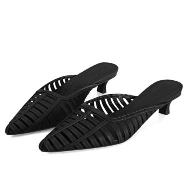 Imagem de WJZDSJCO Salto gatinho feminino bico fino fechado elegante salto laço vintage mules sexy pontudo cravejado sapato stiletto, Preto, 39