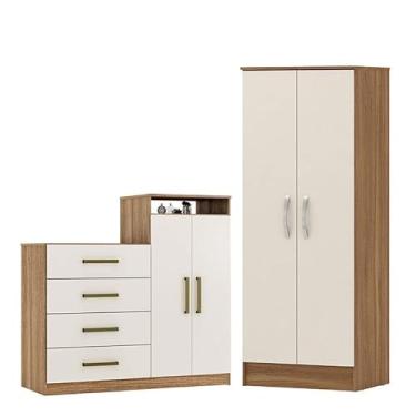 Imagem de Cômoda Sapateira Áurea e Armário Multiuso Viena Amêndola Touch Off White - Demóbile