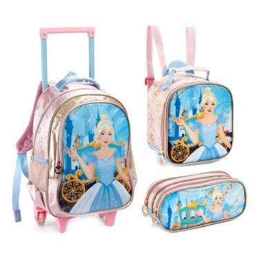 Imagem de Kit Mochila Rodinha Lancheira Térmica Estojo Duplo Infantil Escolar Me