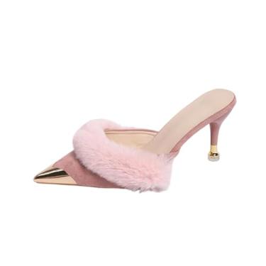 Imagem de Sandálias femininas de salto alto com bico fino e design aberto, chinelos modernos sem cadarço para passeios casuais, rosa, 39