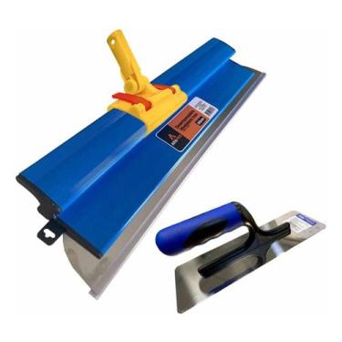 Imagem de Desempenadeira Inox 60cm Com Suporte + Desempenadeira Efeito Marmoriza