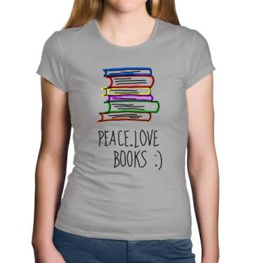 Imagem de Baby Look Algodão Peace Love Books - Foca na Moda, Cinza, GG