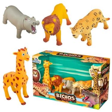Imagem de Brinquedo Infantil Com 4 Animais Em Vinil Bichos Safari - Adijomar Bri