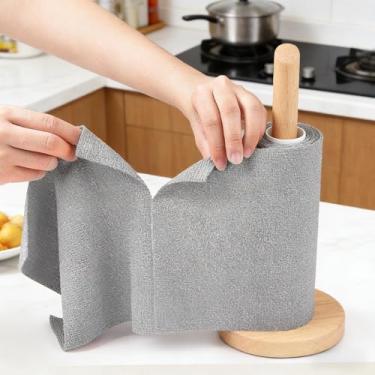 Imagem de Pano de prato removível em forma de rolo, toalhas cinza de alta capacidade, rolos de toalha de cozinha laváveis reutilizáveis, panos de limpeza de microfibra super absorventes e grossos para banheiro