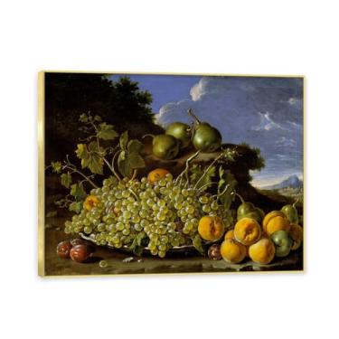 Imagem de NHLDZYH Moldura dourada. Tela de frutas botânicas vintage, impressão de estilo de pintura a óleo vintage, decoração de jantar country de fazenda, pronta para pendurar. A90. 80 x 105 cm.