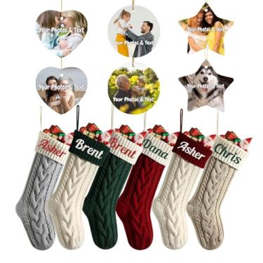 Imagem de Conjunto de 12 meias de Natal personalizadas e ornamentos 2025 - caixa personalizável com 6 meias e 6 decorações suspensas para lareira