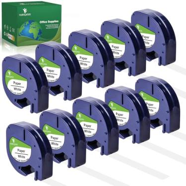 Imagem de YUANQIMM Pacote com 10 fitas de etiqueta de substituição compatível com refil DYMO Label Maker Letras Tag LT 91330 papel branco, 12 mm x 4 m (1/5.1 cm x 4.0 m) para impressora LT-100H LT-100T