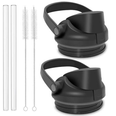 Imagem de Tampa de substituição compatível com garrafas de água Owala FreeSip Sway de 850 g, pacote com 2 tampas com alça de transporte, com canudos e escovas de limpeza, botão de abertura fácil, acessório de