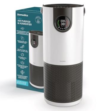Imagem de Homedics Umidificador de névoa fria e purificador de ar 2 em 1 – Umidifica e purifica o ar, sensor digital de qualidade do ar, modo automático, design de torre elegante, ideal para salas