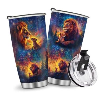 Imagem de Copos de café de viagem isolados caneca garrafa de água presentes para Natal, aniversário, dia dos pais, presente de aniversário de 590 ml, leão, aço inoxidável, gelado, quente e frio, alça masculina