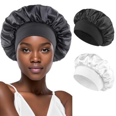 Imagem de Pacote com 2 toucas de banho femininas com faixa elástica para banho, touca de banho dupla espessa reutilizável impermeável