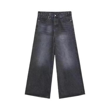 Imagem de Calças Jeans Masculinas Vintage Lavadas, Estilo Baggy, Corte Reto, Den