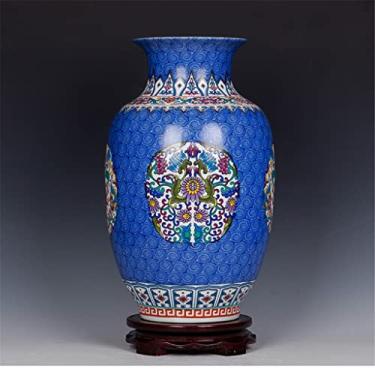 Imagem de Enfeites de estilo chinês, vaso de flores azul antigo, cermaica, decoração de casa, palácio, esmaltado, porcelana, vaso para presente de ano novo