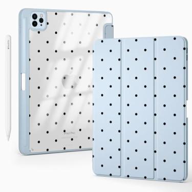 Imagem de BlHMCASE Linda capa de bolinhas para iPad mini 7 A17 Pro 2024/iPad Mini 6 com suporte para lápis, hibernar/despertar automático, capa traseira de acrílico transparente de couro azul