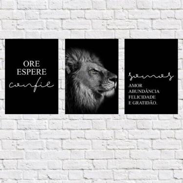 Imagem de Kit 3 Placas Decorativas Leão Frases 18X27Cm