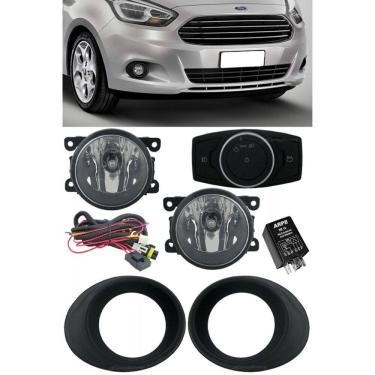 Imagem de Kit Farol de Milha Neblina Ford Novo Ka 2014 a 2018 - Interruptor Modelo Painel + Molduras