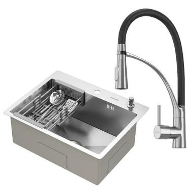 Imagem de Kit Cuba Gourmet Quebec 60cm Aço Inox 304 e Torneira Gourmet Florença 