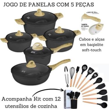 Imagem de Jogo De Panelas 5 Peças Antiaderente Indução Gás Revestido Cerâmica + 