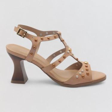 Imagem de Sandália Feminina Sapato da Corte Salto Alto Salomé Tachas, S nude, 36