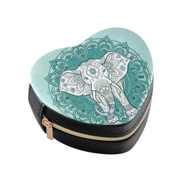 Imagem de Burbuja Caixa de joias Boho em forma de coração de elefante mini estojo de joias de viagem para mulheres e meninas, estojo portátil organizador de armazenamento para brincos, anéis, colares e
