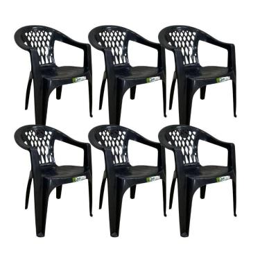 Imagem de Kit 6 Cadeiras De Plástico Com Braço Duo Bella Duoplastic Preto