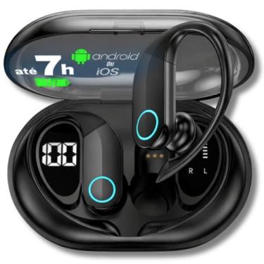 Imagem de Fones de Ouvido Bluetooth Sem Fio, Esportivo c/ 80h de Reprodução com LED Display e com Gancho Anti Quedas, IPX7 à Prova d'Água, Graves Profundos, Compatível com iOS e Android - Esportes/Treino